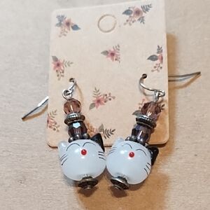 Charming Cat Earrings with Red and Black Accents